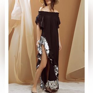 Sensi Studio off shoulder slit maxi sequin resort dress gown size S M holiday